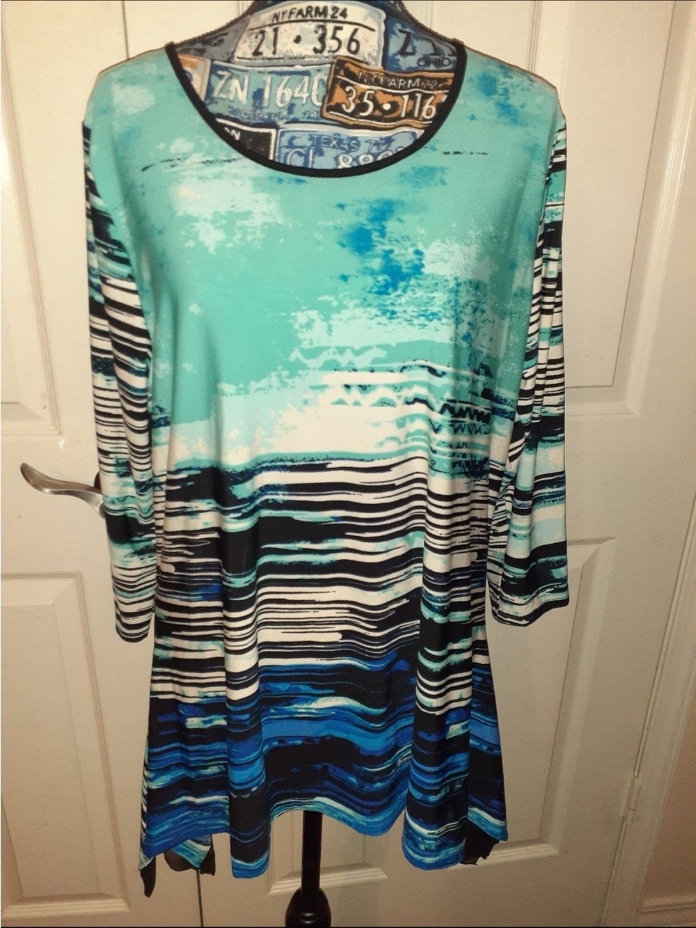 Investments Aqua & Blue Striped Tunic Top